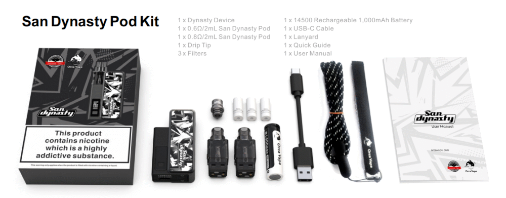 San Dynasty 小海豚內容物 【San Dynasty主機套裝】含2ml空倉×2+1000mAh可拆電池+掛繩|多色可選